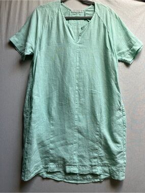 Cut Loose Mint Green 100% Linen Short Sleeve Tunic Dress Size XS